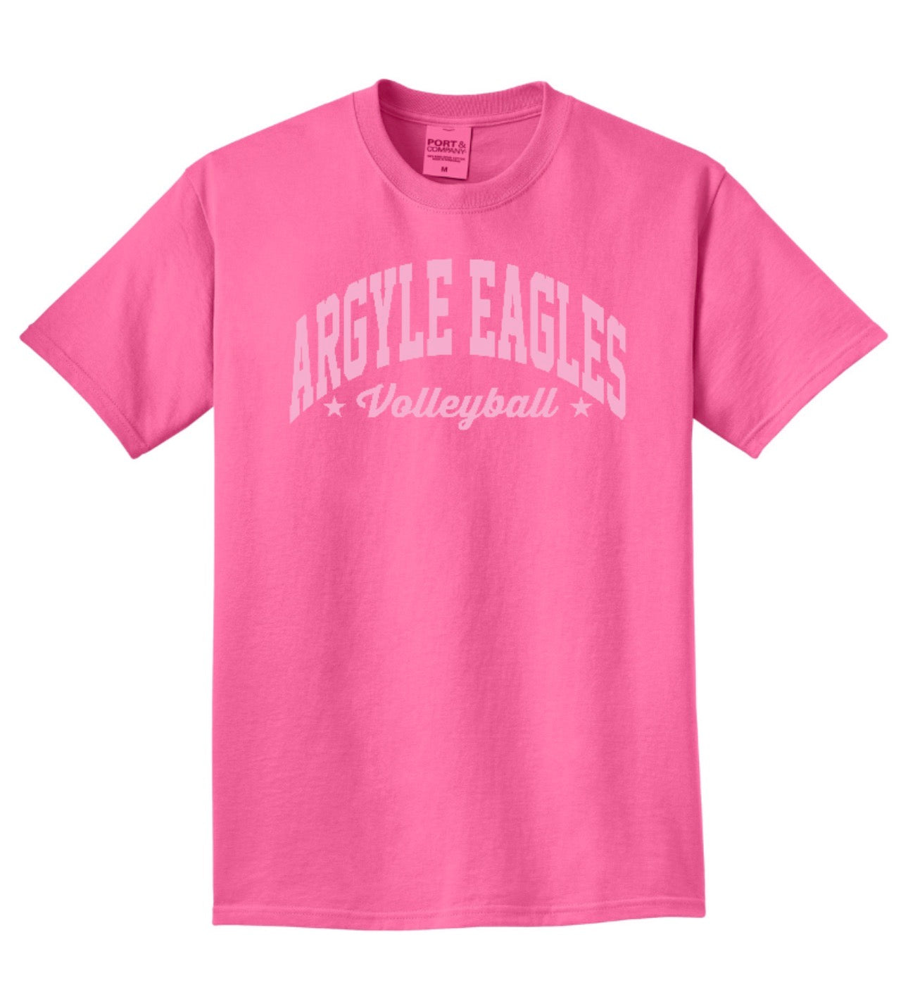 FINAL FEW - ARGYLE EAGLES Volleyball PinkonPink Short Sleeve Tee - Adult - Beach Wash Neon Pink