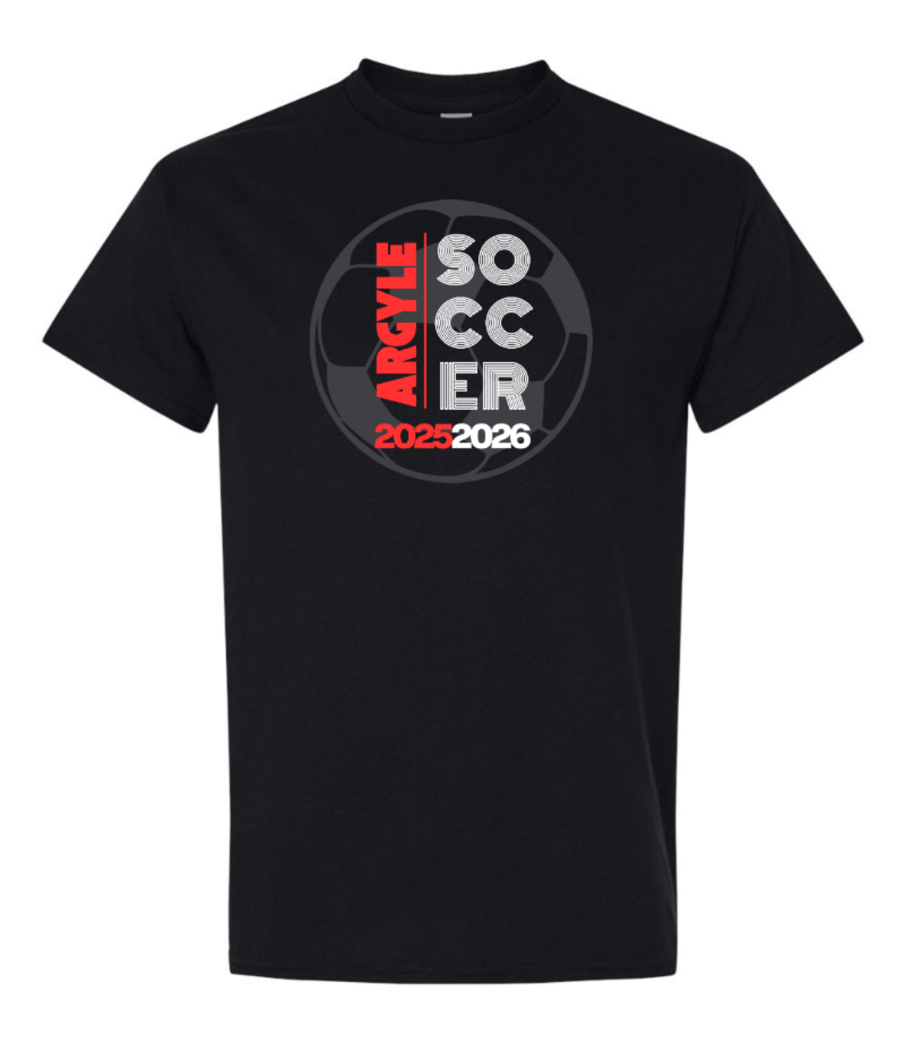 FINAL FEW - 2026 ARGYLE SOCCER-Front ONLY Graphic 100% Cotton Short Sleeve Tee - Black