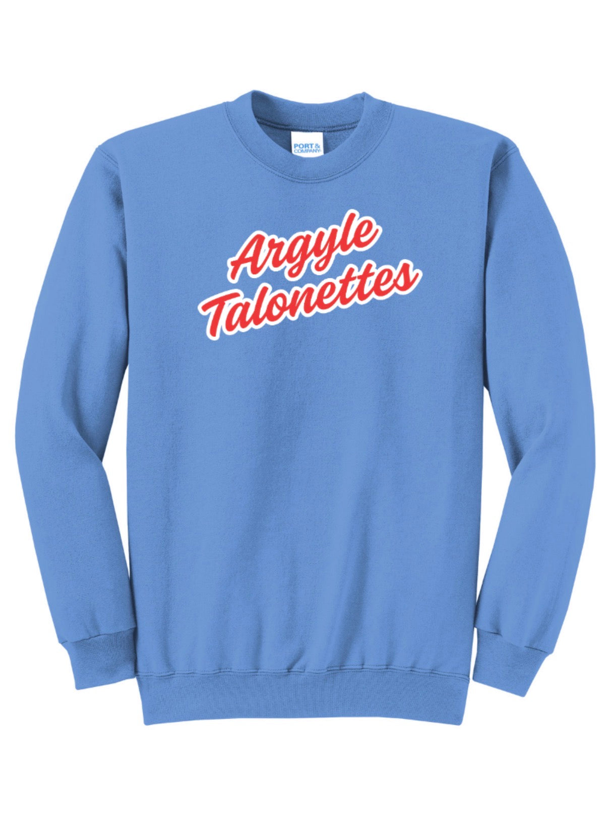 Talonettes CURSIVE Port&Co Core Fleece Crewneck Sweatshirt - ADULT - Carolina Blue