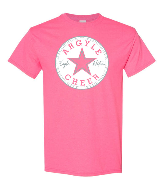 FINAL FEW - PINK STAR CHEER Short Sleeve Tee - Adult - Safety Pink