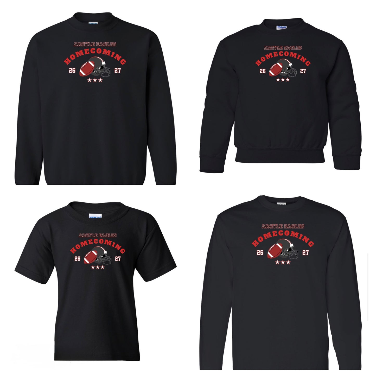 Argyle HOMECOMING HeavyCotton Long Sleeve Tee - Youth + Adult - Black
