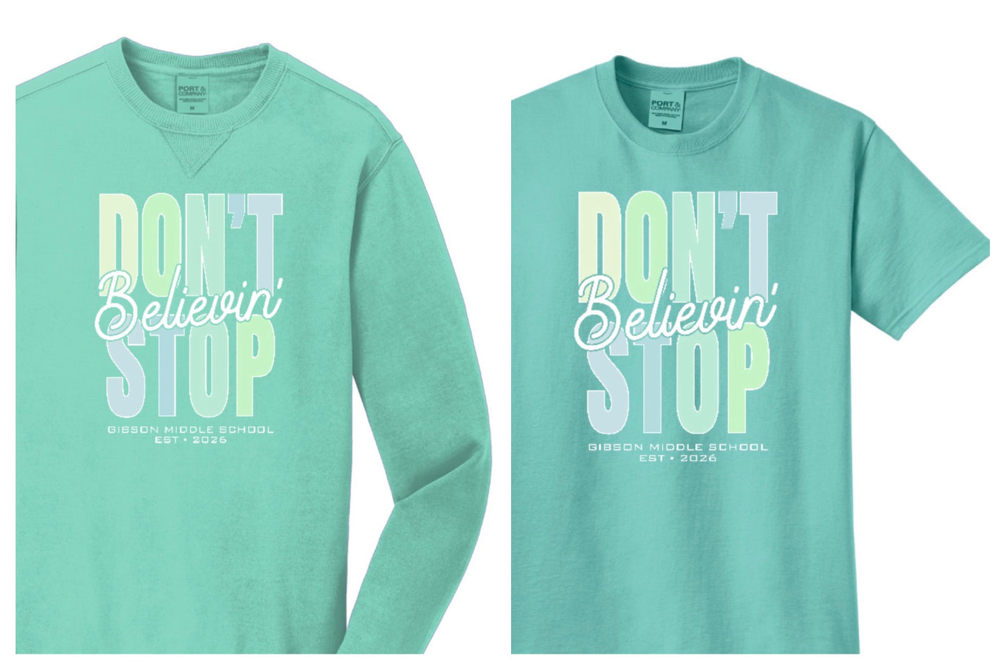 2026 Gibson Believin' in Green - Port&Co Beach Wash Short Sleeve Tee - YOUTH + ADULT - Cool Mint