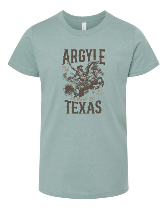 FINAL FEW - ArgyleCheer Texas Country Spirit Short Sleeve Tee - Youth - Dusty Blue Green