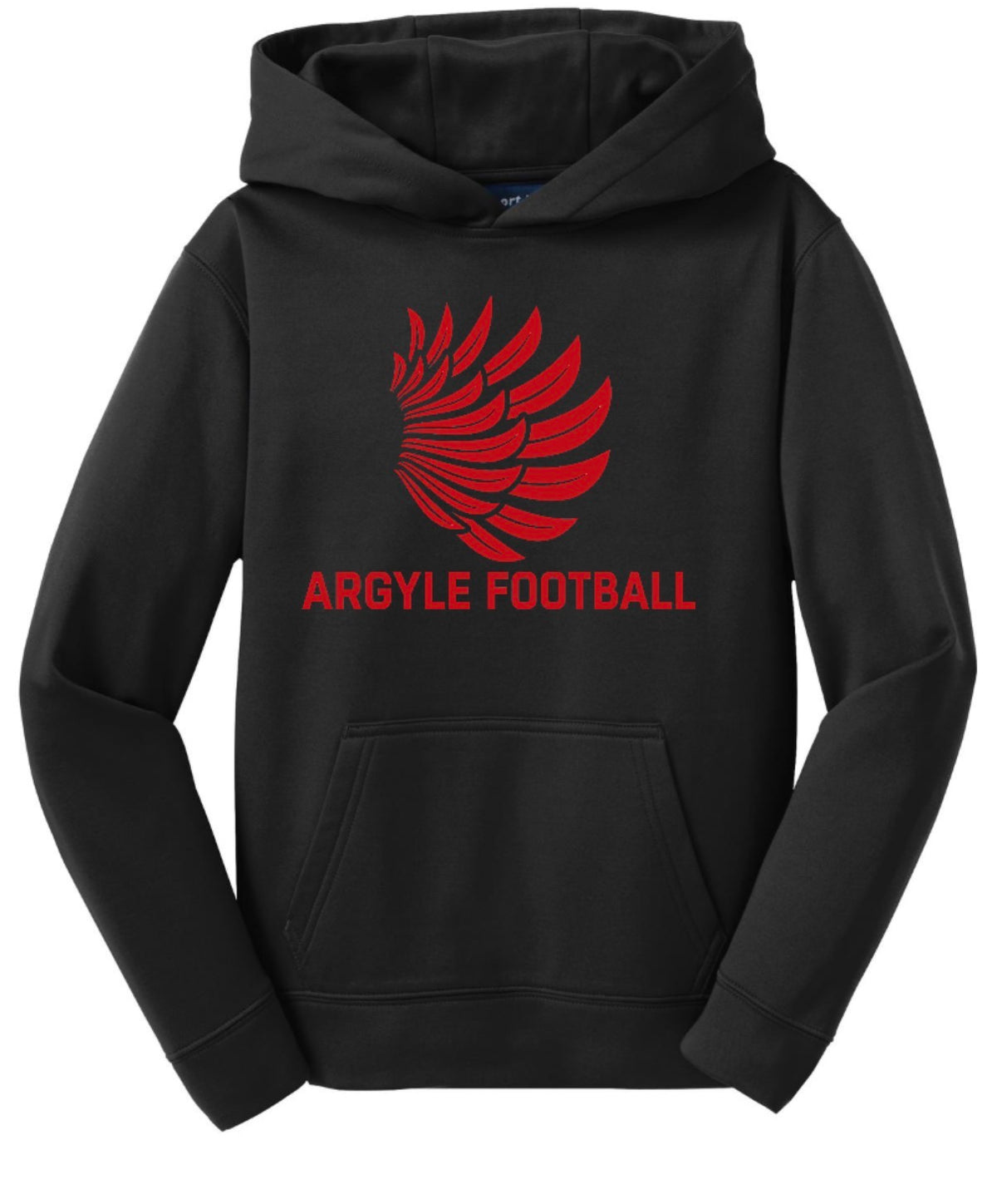 ARGYLEfootball WINGS Sport-Tek Sport-Wick Fleece Hooded Sweatshirt - Youth + Adult -Black/Red