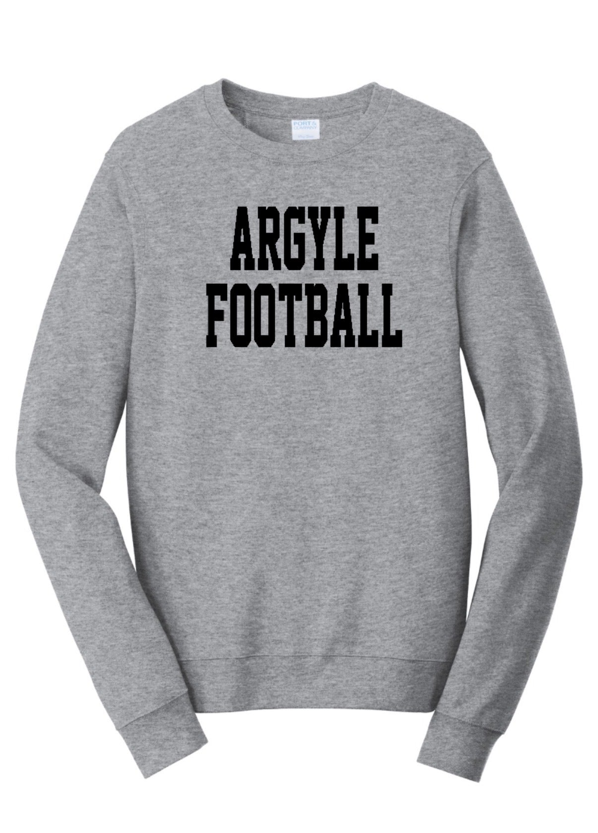 ARGYLEfootball Port&Co Fan Favorite Fleece Crewneck Sweatshirt - Adult - Athletic Heather/Black