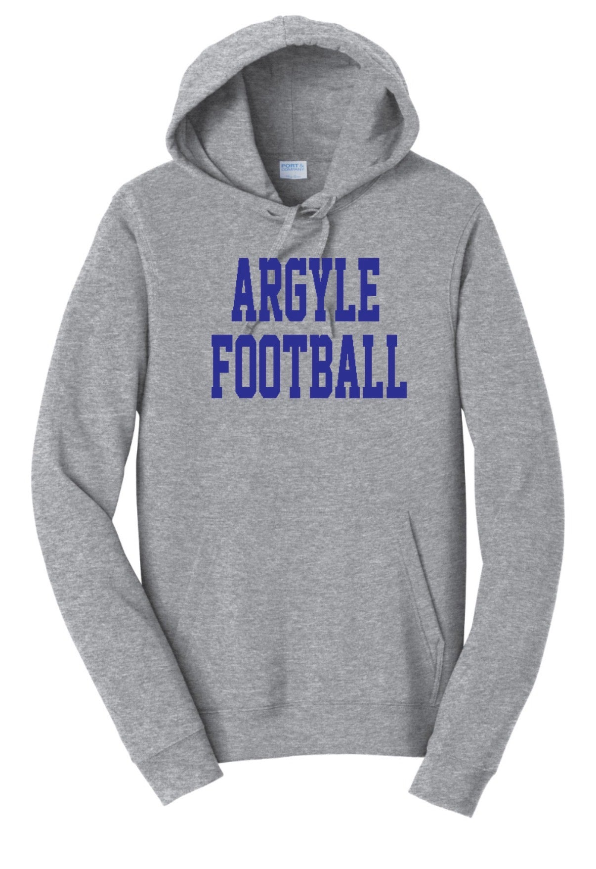 ARGYLEfootball Port&Co Fan Favorite Fleece Hoodie Sweatshirt - Adult - Athletic Heather/Royal Blue