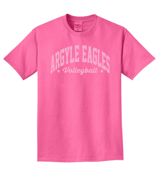 FINAL FEW - ARGYLE EAGLES Volleyball PinkonPink Short Sleeve Tee - Adult - Beach Wash Neon Pink