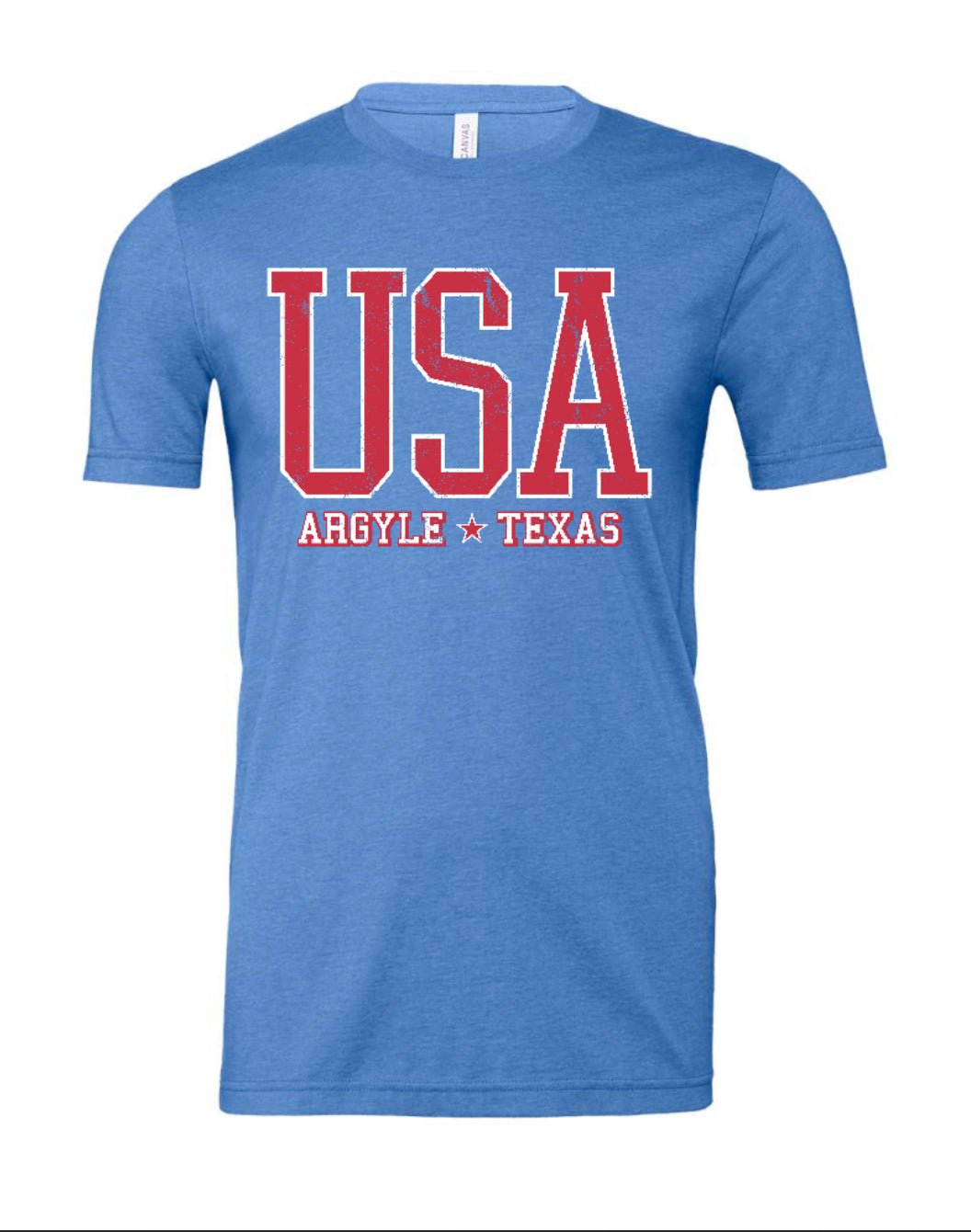 FINAL FEW - ARGYLE USA Theme Tee - Heather Columbia Blue