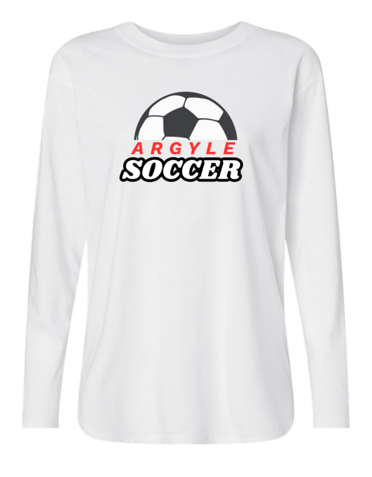 Argyle Soccer LAT 100% Cotton Lightweight Long Sleeve Tee - White