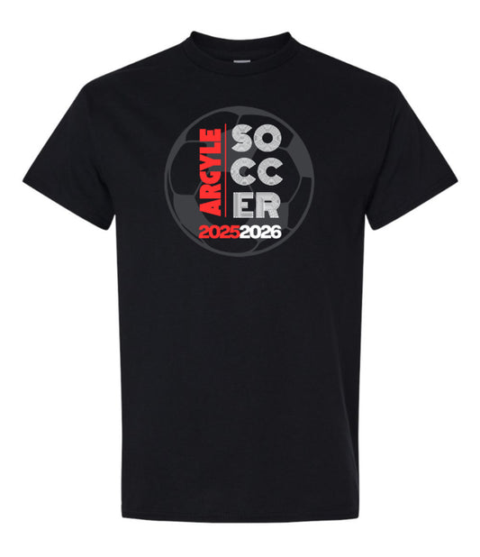 FINAL FEW - 2026 ARGYLE SOCCER-Front ONLY Graphic 100% Cotton Short Sleeve Tee - Black