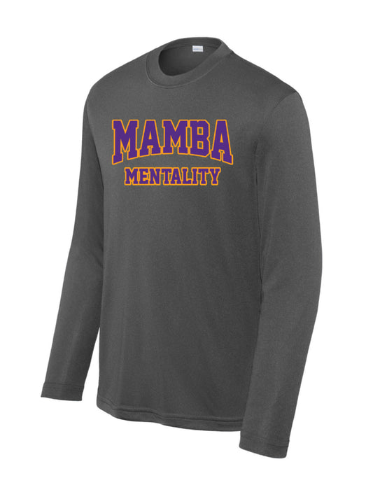 MAMBAmentality Text YOUTH Sport-Tek Performance Long Sleeve - Iron Grey
