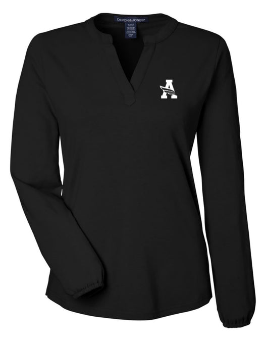 ARGYLEISDleadership Women's Devon & Jones Raleigh V-Neck Long Sleeve - Black