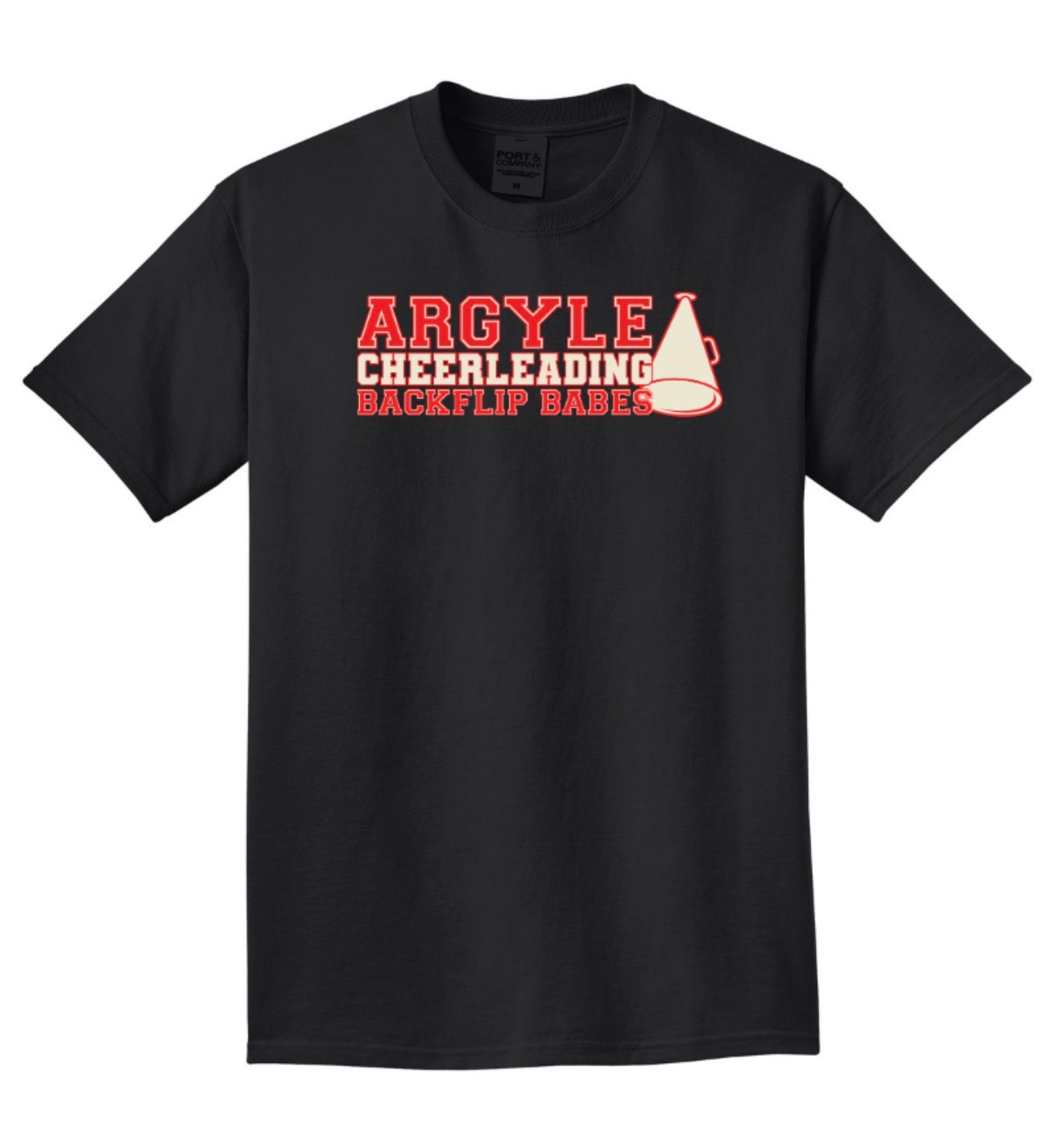 2026 Argyle Cheer - Backflip Babes 2.0 - Beach Wash Garment Dyed Short Sleeve Tee - Adult - Black