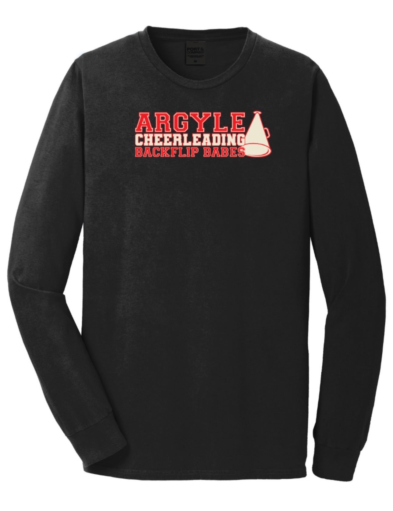 2026 Argyle Cheer - Backflip Babes 2.0 - Beach Wash Garment Dyed Long Sleeve Tee - Adult - Black