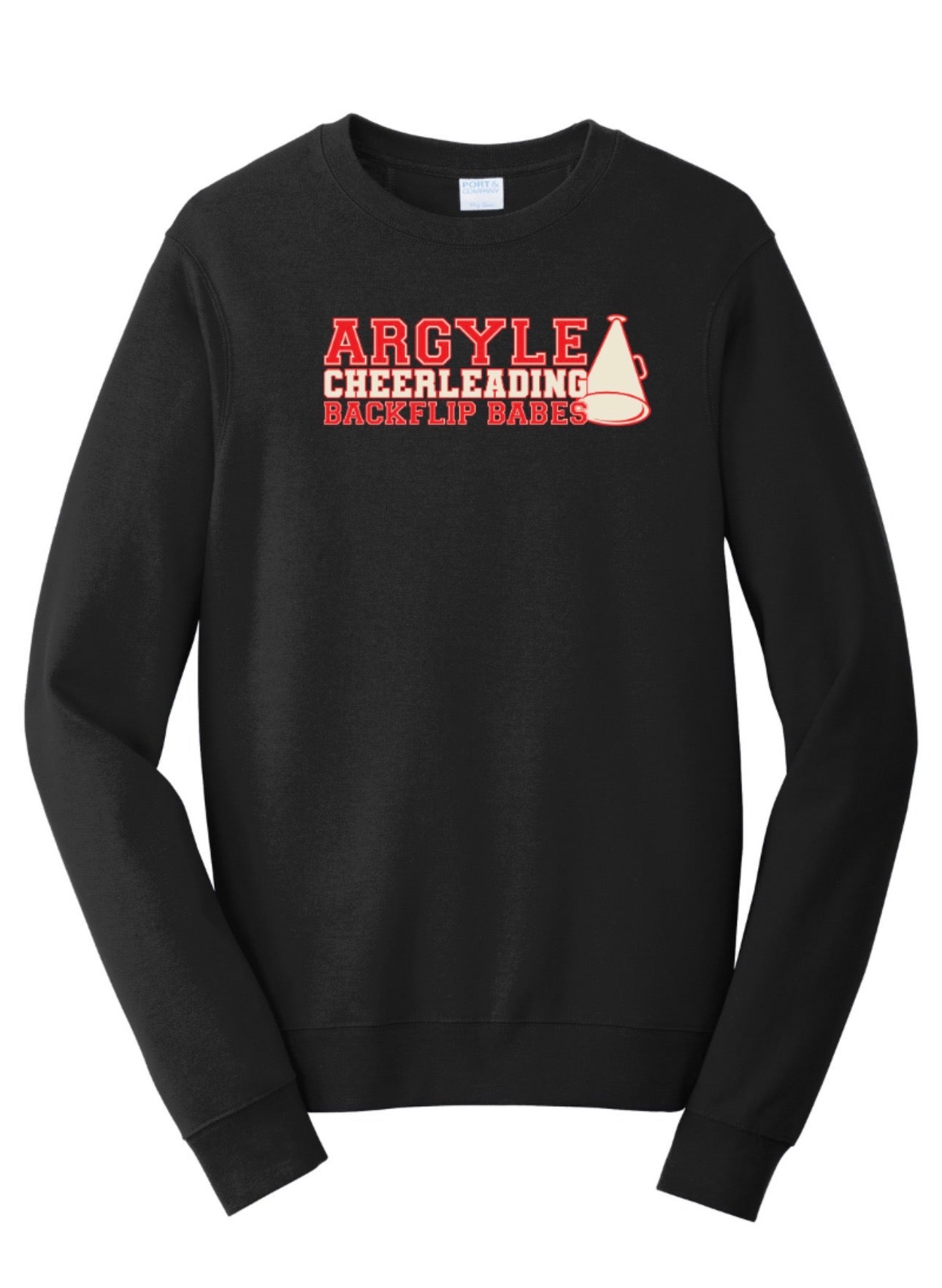 2026 Argyle Cheer - Backflip Babes 2.0 - Core Fleece Crewneck Sweatshirt - Youth - Jet Black