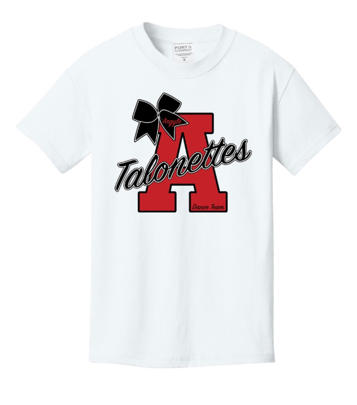 Talonettes BOW A Port&Co Beach Wash Short Sleeve Tee - YOUTH - White