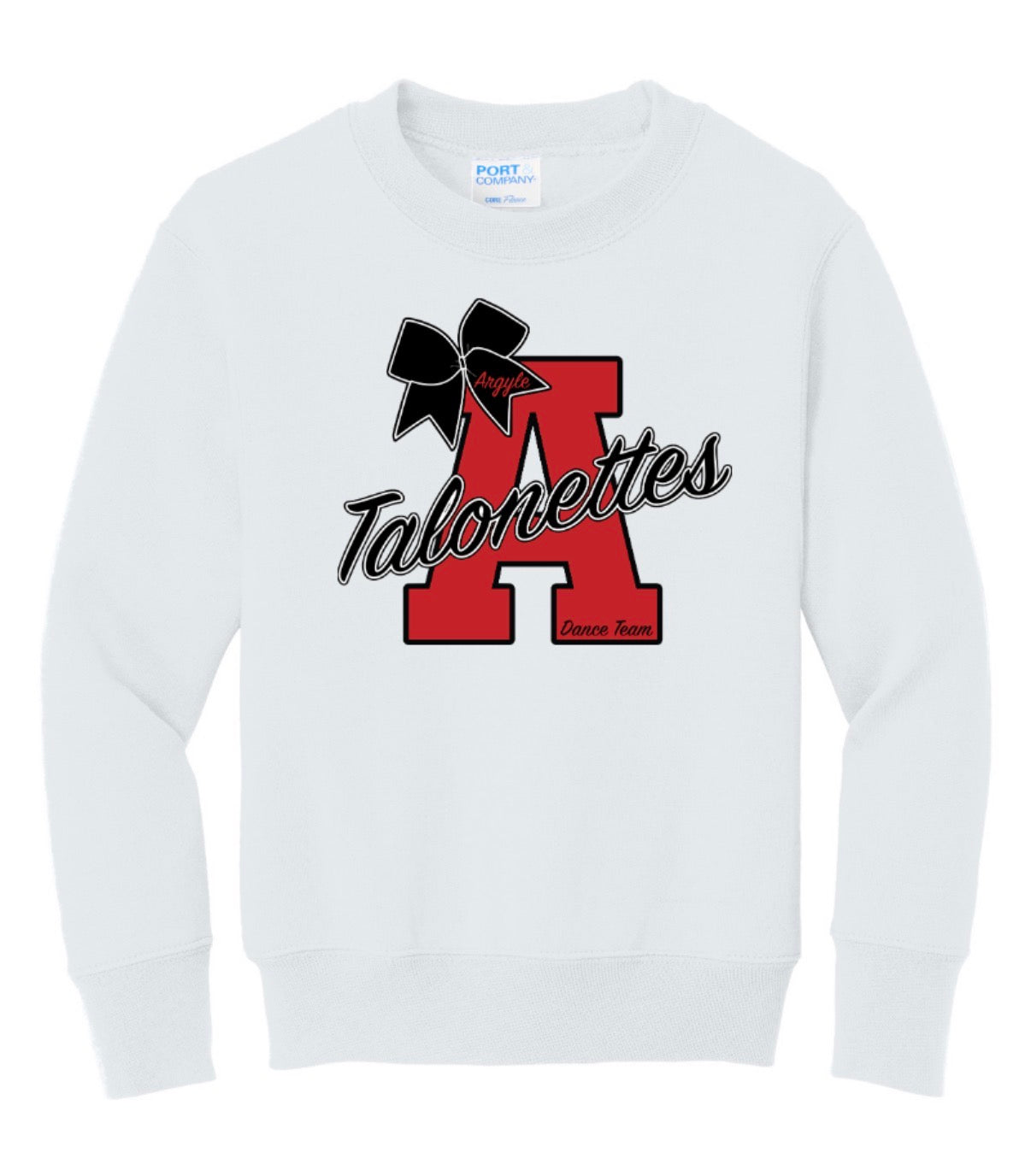 Talonettes BOW A Port&Co Core Fleece Crewneck Sweatshirt - YOUTH - White