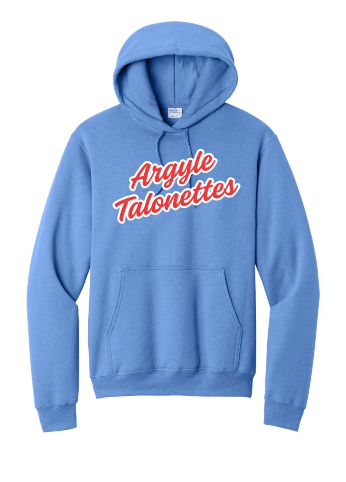 Talonettes CURSIVE Port&Co Core Fleece Hoodie Sweatshirt - ADULT - Carolina Blue