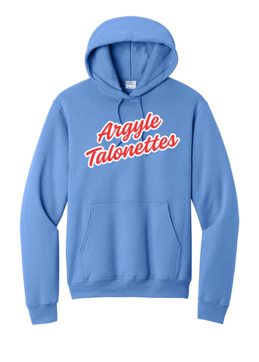 Talonettes CURSIVE Port&Co Core Fleece Hoodie Sweatshirt - ADULT - Carolina Blue