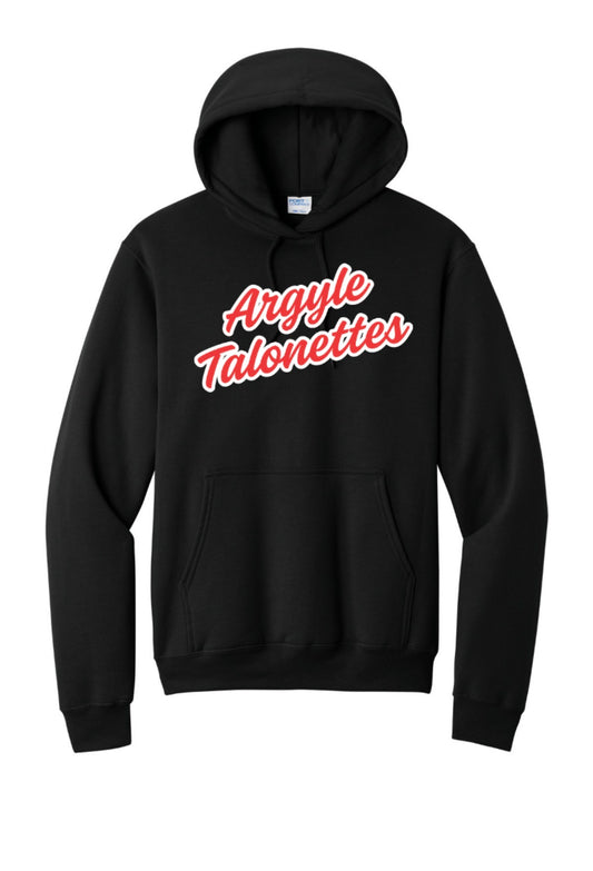 Talonettes CURSIVE Port&Co Core Fleece Hoodie Sweatshirt - ADULT - Black