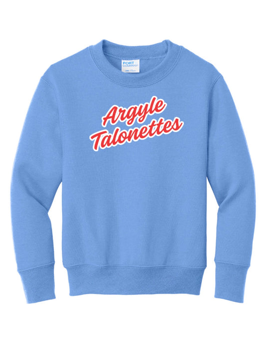 Talonettes CURSIVE Port&Co Core Fleece Crewneck Sweatshirt - YOUTH - Carolina Blue