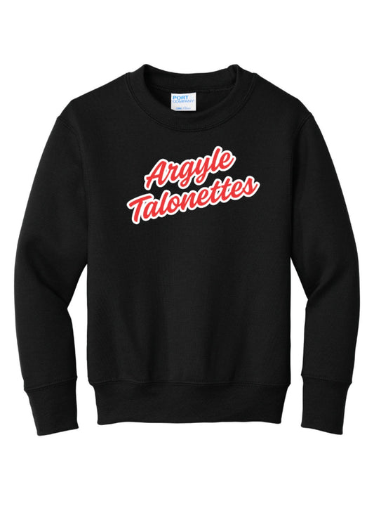 Talonettes CURSIVE Port&Co Core Fleece Crewneck Sweatshirt - YOUTH - Black