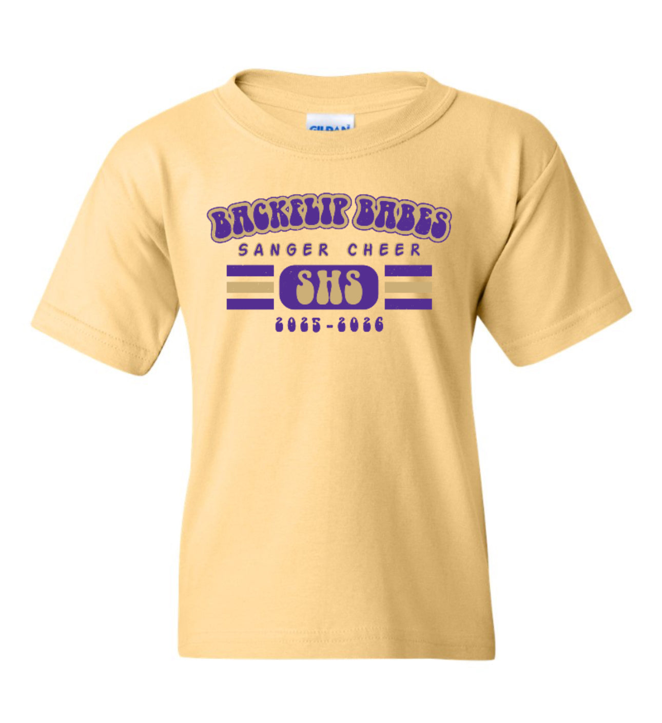 2025 Sanger Cheer - Backflip Babes - Short Sleeve Tee - Youth - Yellow Haze