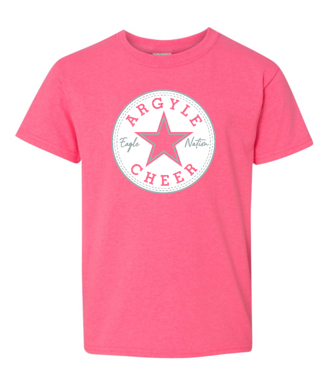 FINAL FEW - PINK STAR CHEER Short Sleeve Tee - Adult - Safety Pink