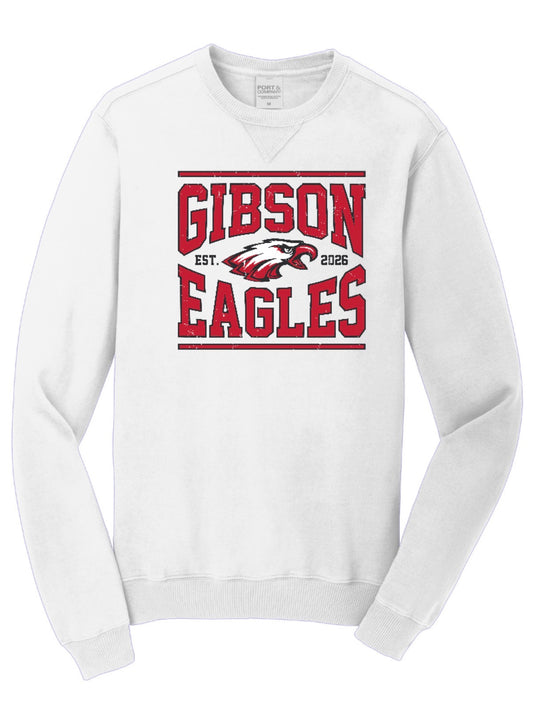 2026 Gibson Staff - Port&Co Beach Wash Crewneck Sweatshirt - ADULT - White