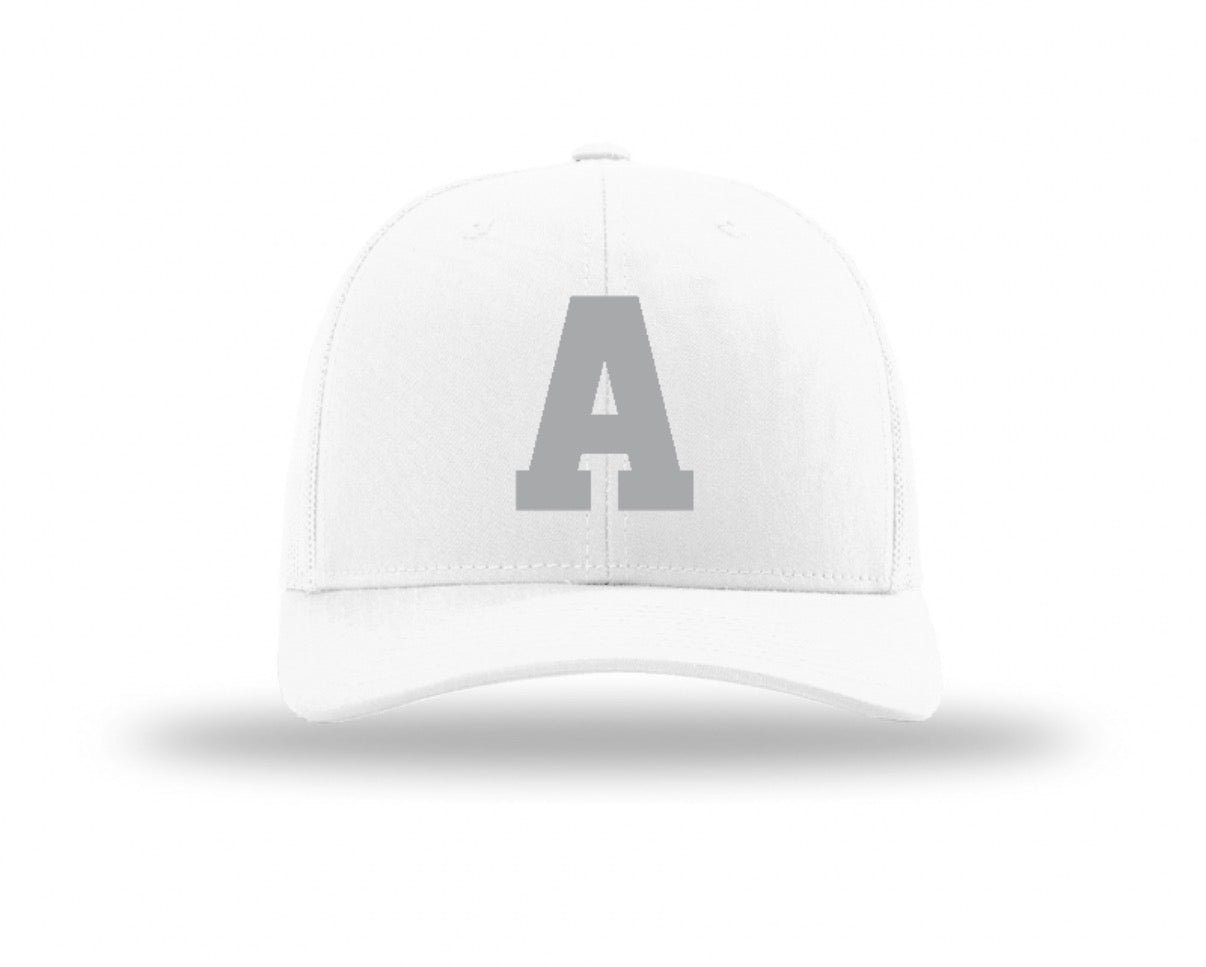 Argyle WHITE OUT "A" Richardson Classic Trucker Hat  - White/White