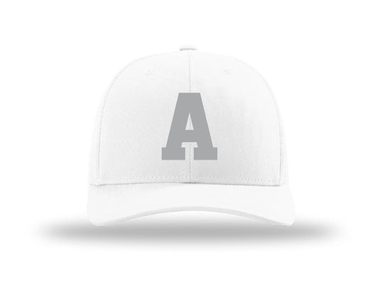 Argyle WHITE OUT "A" Richardson Classic Trucker Hat  - White/White