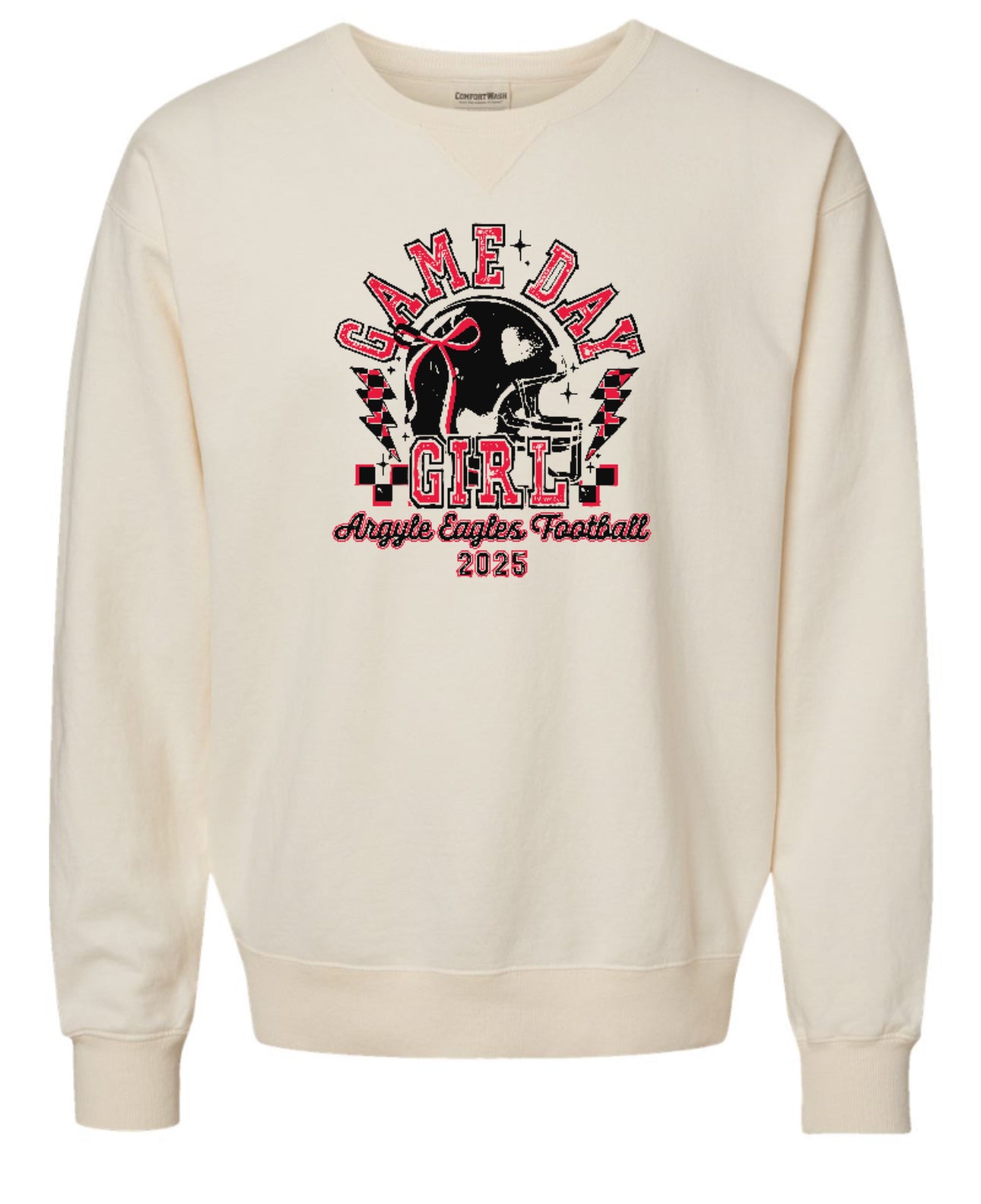 Varsity Gameday Girl '25 - ComfortWash Crewneck Sweatshirt - Adult - Parchment