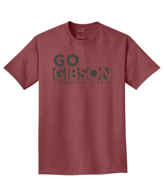 2026 GO Gibson - Port&Co Beach Wash Short Sleeve Tee - YOUTH + ADULT - Red Rock