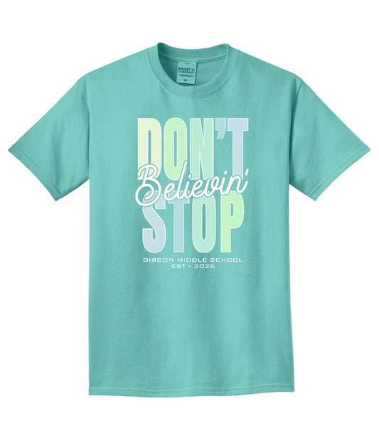 2026 Gibson Believin' in Green - Port&Co Beach Wash Short Sleeve Tee - YOUTH + ADULT - Cool Mint