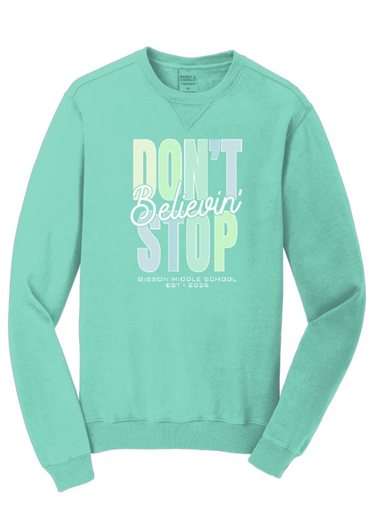 2026 Gibson Believin' in Green - Port&Co Beach Wash Crewneck Sweatshirt - ADULT - Cool Mint