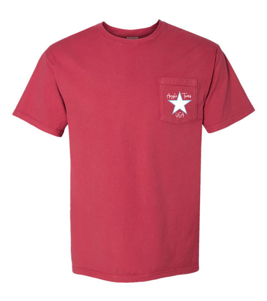 ArgyleCheer USA Spirit Short Sleeve Pocket Tee - Adult - Crimson Fall
