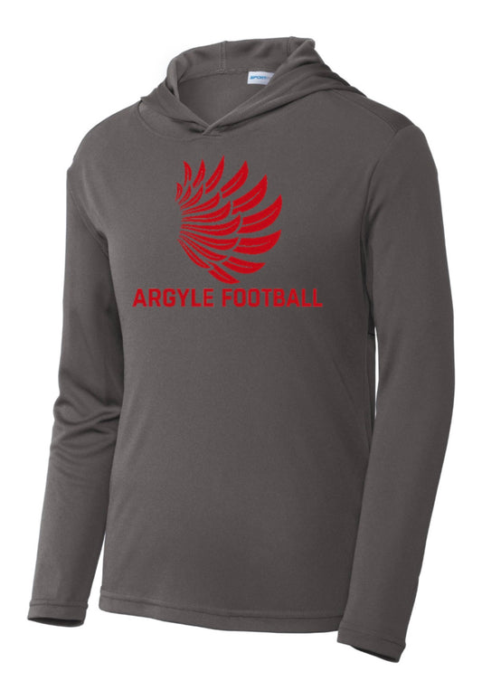 ARGYLEfootball WINGS Sport-Tek PosiCharge Hooded Pullover Long Sleeve - Youth + Adult - Iron Grey/Red