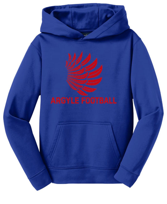 ARGYLEfootball WINGS Sport-Tek Sport-Wick Fleece Hooded Sweatshirt - Youth + Adult - True Royal Blue/Red