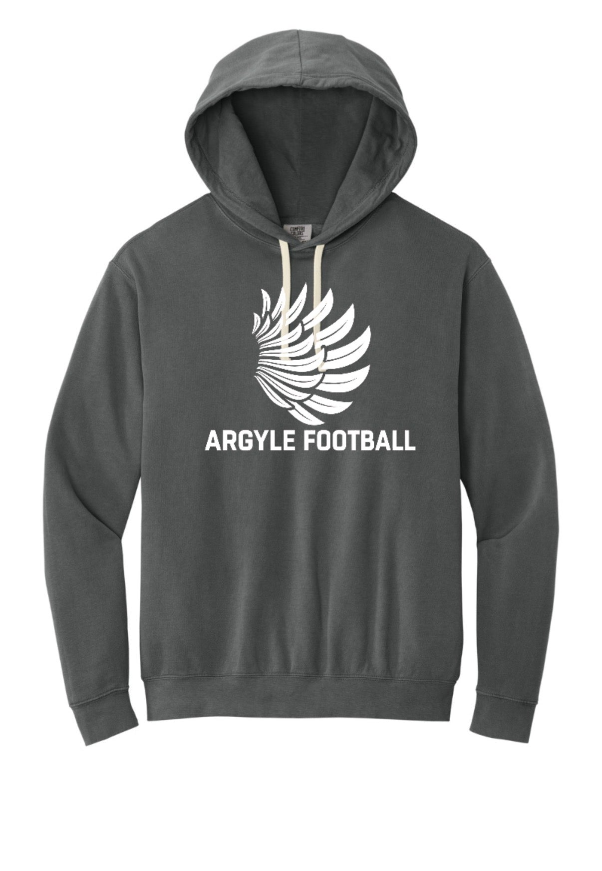 ARGYLEfootball WINGS Comfort Colors Lightweight Hoodie Sweatshirt - Youth + Adult - Pepper/White