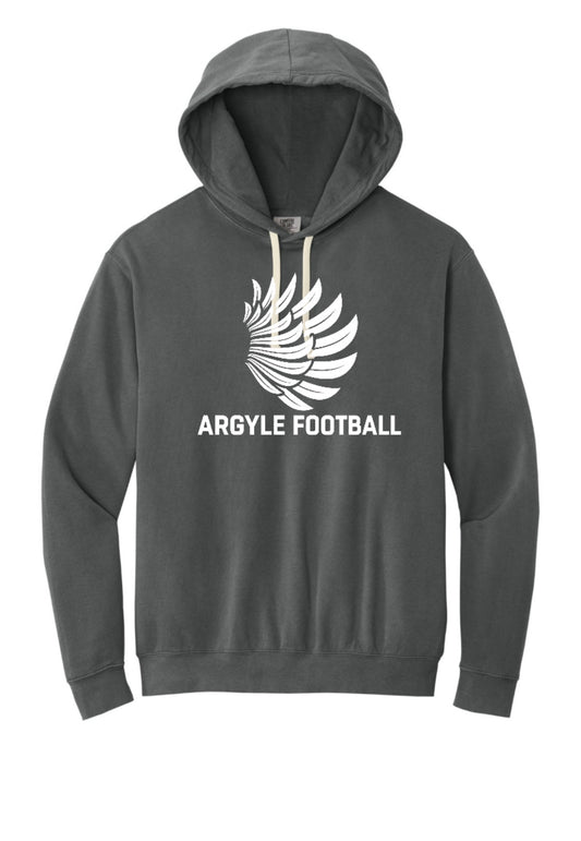 ARGYLEfootball WINGS Comfort Colors Lightweight Hoodie Sweatshirt - Youth + Adult - Pepper/White