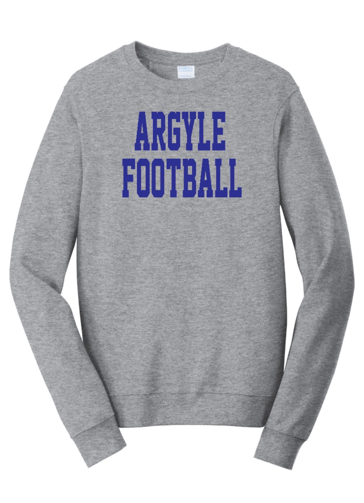 ARGYLEfootball Port&Co Fan Favorite Fleece Crewneck Sweatshirt - Adult - Athletic Heather/Royal Blue