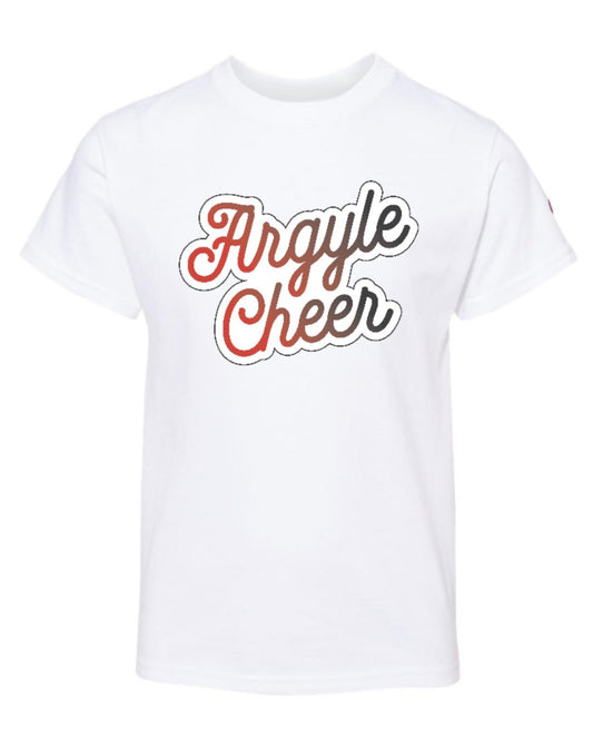 FINAL FEW - ARGYLE CHEER CURSIVE Champion Short Sleeve Tee - Youth + Adult - White