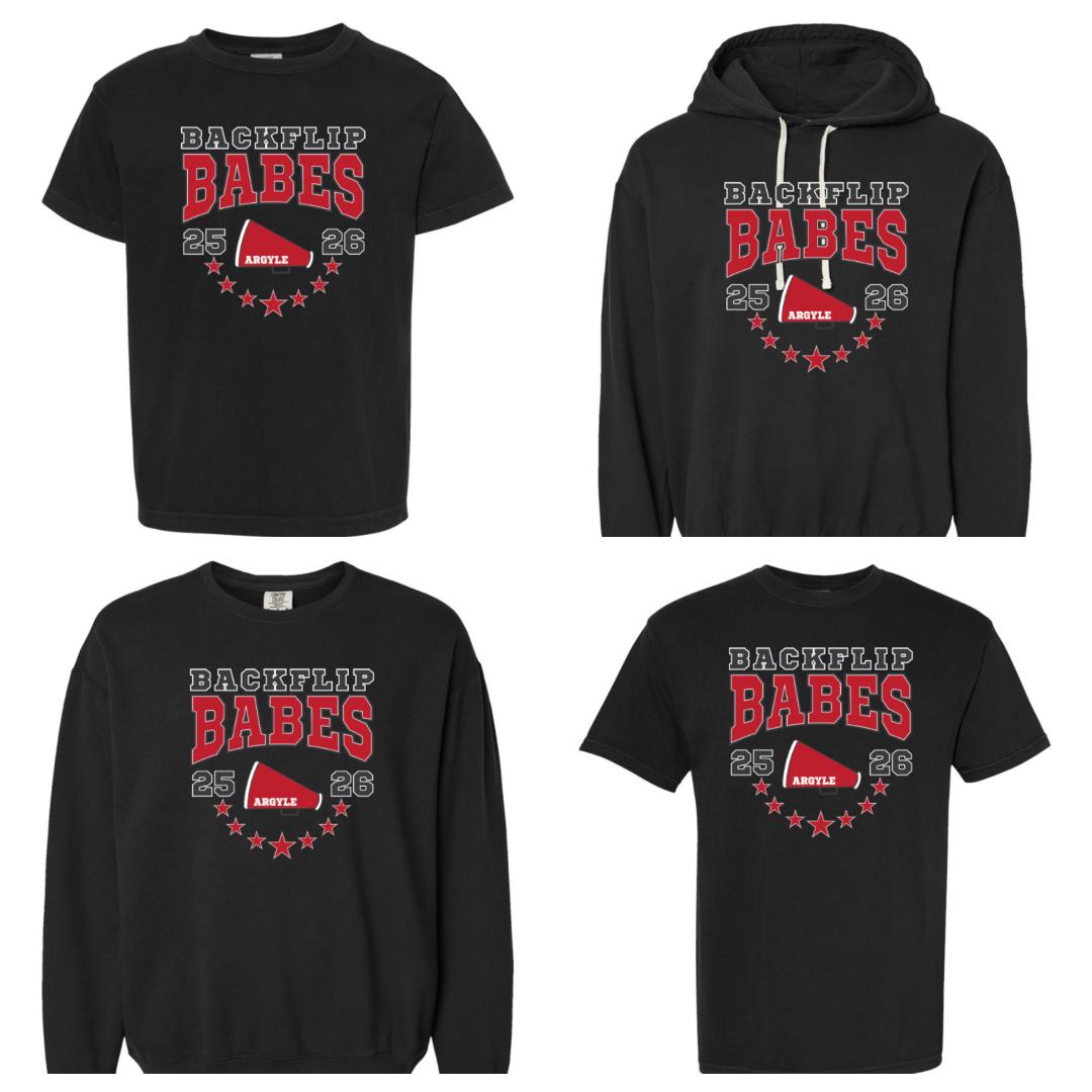 FINAL FEW - 2025 Argyle Cheer - Backflip Babes - Comfort Colors Crewneck Lightweight Sweatshirt - Adult - Black